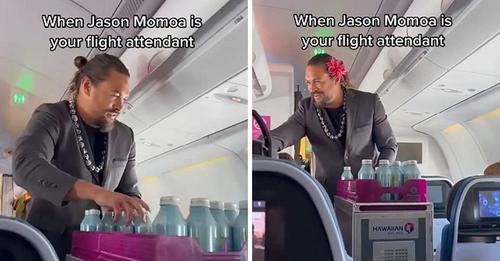 Jason Momoa de « Aquaman » joue le rôle d'un agent de bord pendant une journée pour le plus grand plaisir des voyageurs à destination d'Hawaï